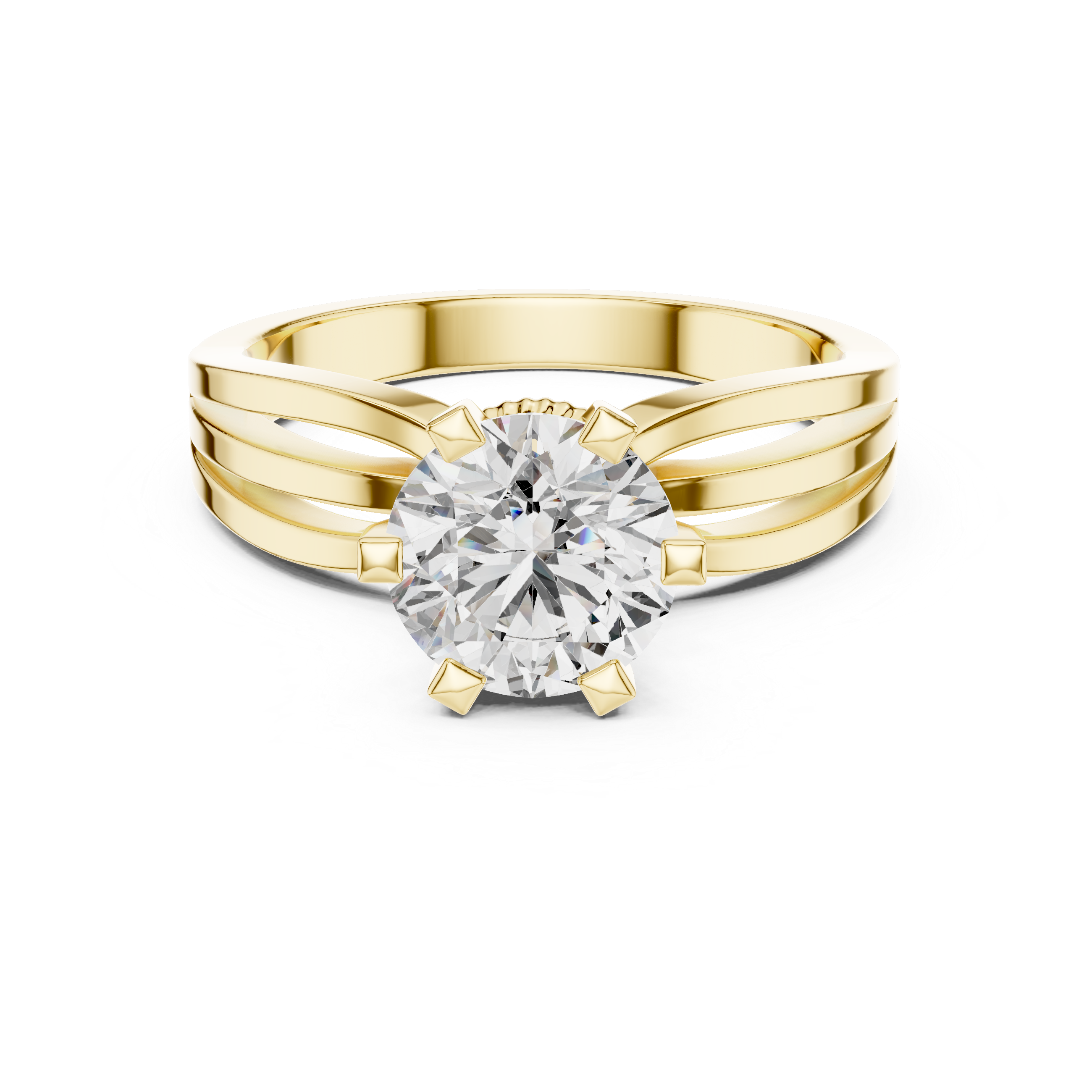 Gold ring with a diamond on a white background